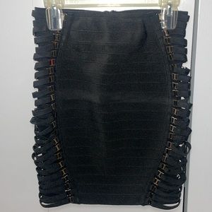 Black bodycon skirt with gold detail